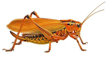 Isolated Eastern Lubber Grasshopper, detailed colorful art illustration in full view, no shadows