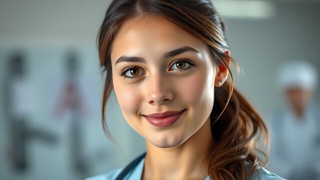 Professional nurse headshot with gentle expression and diffused lighting