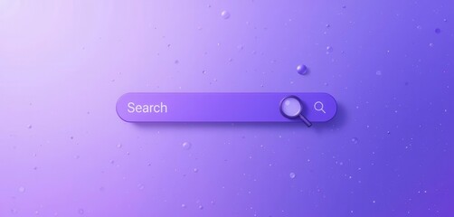 A minimalist search bar with a smooth magnifying glass animation, set against a calming purple gradient.