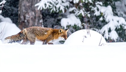 Red fox in snowy forest