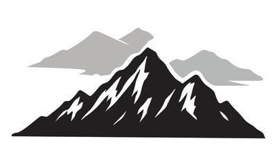 Snowy Mountain Silhouette with Peaks and Rocky Landscape