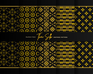 Set of 5 Colorized seamless background pattern. Inspired by North Eastern (Isaan) style Thai silk with traditional color tone.