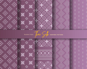 Set of 5 Colorized seamless background pattern. Inspired by North Eastern (Isaan) style Thai silk with traditional color tone.
