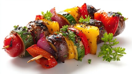 Skewer grilled vegetables (red pepper, yellow pepper, zucchini, red onion, mushrooms)