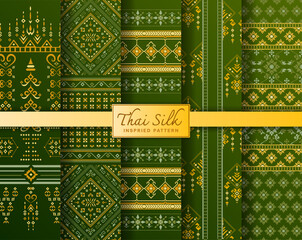 Set of 5 Colorized seamless background pattern. Inspired by North Eastern (Isaan) style Thai silk with traditional color tone.