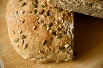 sliced bread on a wooden board nutritious whole grain bread