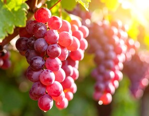 Red grapes on vine in sunlight