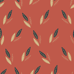 Seamless foliage with dark leaves on orange