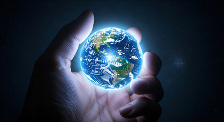 A Hand Holding the Glowing Earth
