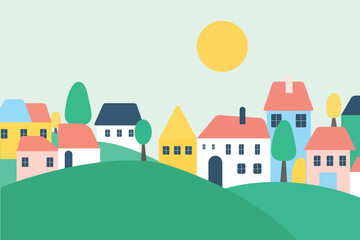 The village with colorful houses nestled among the lush green hills