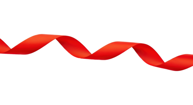 Isolated red ribbon, flowing or twisting elegantly, party decoration, celebration gift, Christmas or New Year