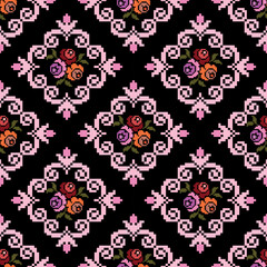 Floral pattern in geometric shapes, seamless, designed for wallpaper, background, decoration, fabric, clothing.