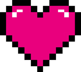 Pixelated pink heart displayed on a white background with black pixel accents evokes a retro, digital aesthetic perfect for gaming, romance, or valentine themed designs.