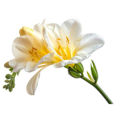 Fototapeta premium Side View of Blooming Freesia, Curved Stem and Petals, Isolated