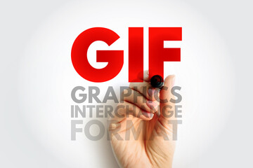GIF Graphics Interchange Format - type of bitmap image format, acronym text concept background
