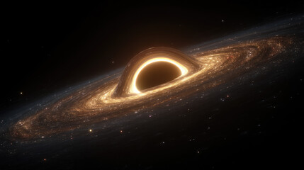 Fototapeta premium Stunning black hole with a vibrant orange accretion disk in space.