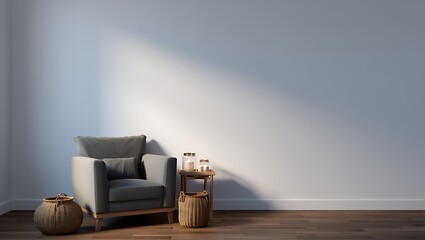 Cozy armchair bathed in soft sunlight with decorative elements