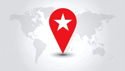 Red map pointer with star graphic over world map