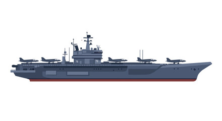 Modern aircraft carrier with jets: flat style navy design for maritime projects