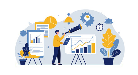 Business analytics and market research in modern flat design