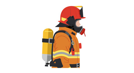 Fototapeta premium Firefighter in safety gear with oxygen tank on profile view