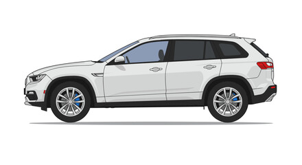 Fototapeta premium Modern flat car design featuring side view of white suv with blue accents