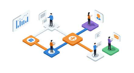 Collaborative network concept with isometric people and infographics