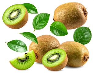 Fototapeta premium Fresh kiwi fruit with leaves
