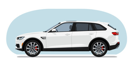 Obraz premium White suv side view on blue background in modern flat design