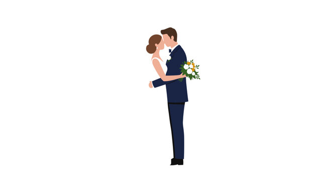 Elegant bride and groom embracing in minimalist wedding scene