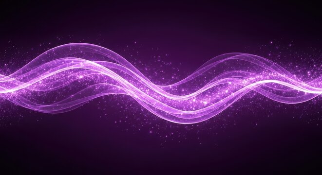 Abstract Purple Light Waves and Sparkles Background