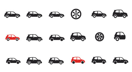 Minimalist car icons set with various angles and designs