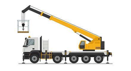 Heavy duty construction crane truck illustration: modern flat design for industrial projects