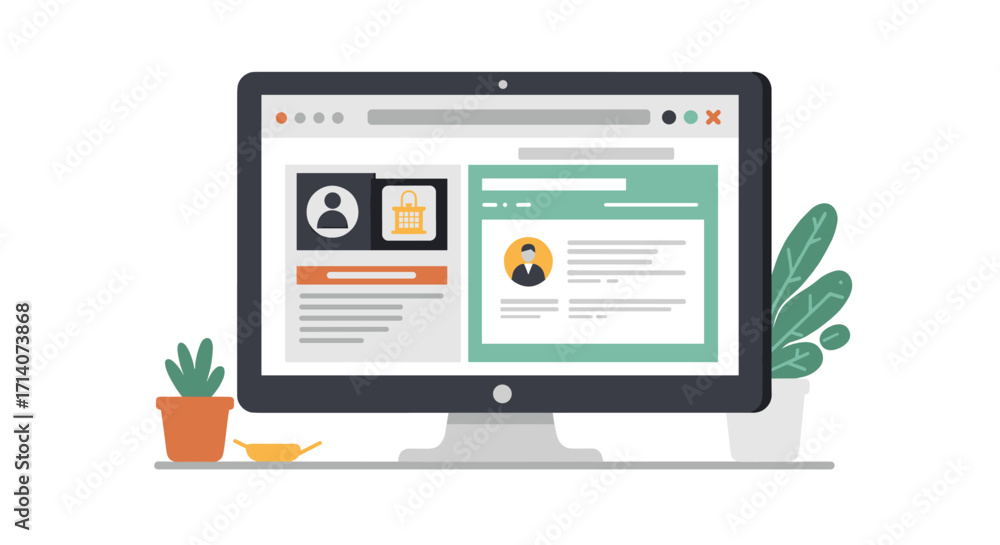 Aufkleber modern user interface on desktop screen with online profile concept