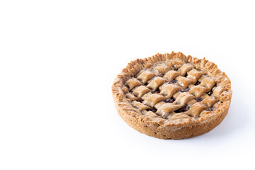 Traditional Pastafrola pie with guava filling, also known as Cuban pae isolated on white background. Copy space