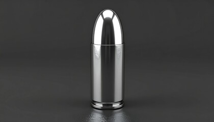 Shiny metallic bullet on dark surface