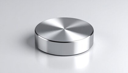 Shiny silver disc on a light gray surface