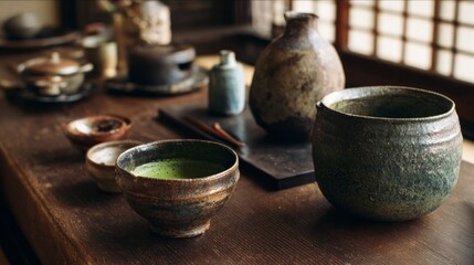 Traditional japanese tea ceremony utensils