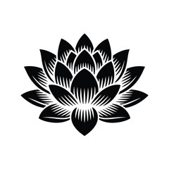 Stylized black and white lotus flower illustration