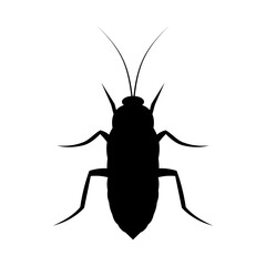 Silhouette illustration of a cockroach, designed in a simple and clear style. This vector artwork represents the insect with its distinctive shape, long antennae, and body structure.