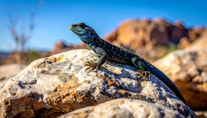 Lizard on a rock against a clear sky