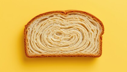 create a photo of a slice of delicious bread on a yellow background, the subject should be positioned on the right side with ample copy space to the left