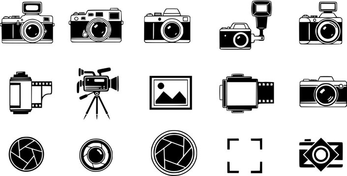 Foto camera icon vector set. photo illustration sign collection. focus symbol. cam logo or mark