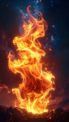 Fototapeta premium Fiery column against night sky