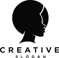 Creative woman silhouette logo design, beauty face profile vector, modern hairstyle icon, elegant branding concept, fashion business symbol, minimal art
