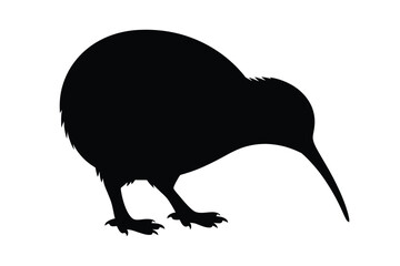 Black silhouette of a kiwi bird on a white background