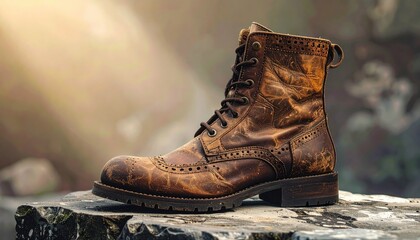 Brown Leather Riding Boots on Rock with Rim Light