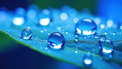 8K輝くボケと自然な反射が美しい、葉の上の水滴マクロ写真
