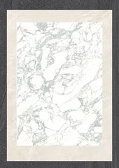 Fototapeta premium Marble texture with white and gray veining framed by a beige border on a dark background