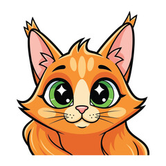 Playful Cat's Gaze: Adorable illustration of a curious cat with big, sparkling eyes, a picture-perfect representation of feline charm and innocence.